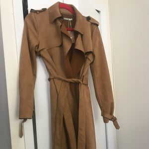 Stradivarius Camel Bonded Suede Trench Coat